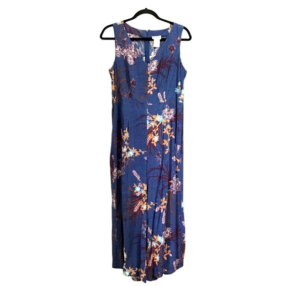 MONROE & MAIN WOMENS NAVY FLORAL ZIPUP CLOSURE STRAIGHT LEG JUMPSUIT SIZE 10 - Picture 1 of 7